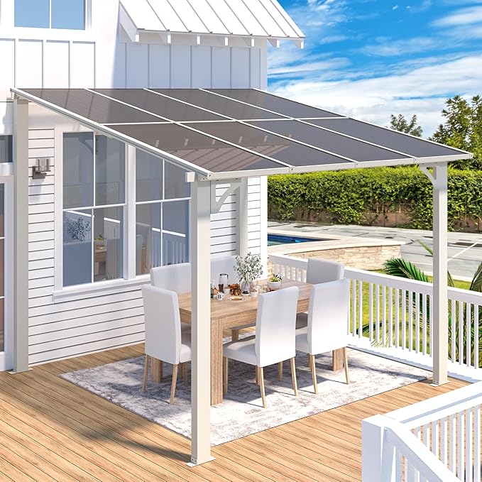AECOJOY 8' x 8' White Gazebo Outdoor Pergola for Patio, Small Wall-Mo...