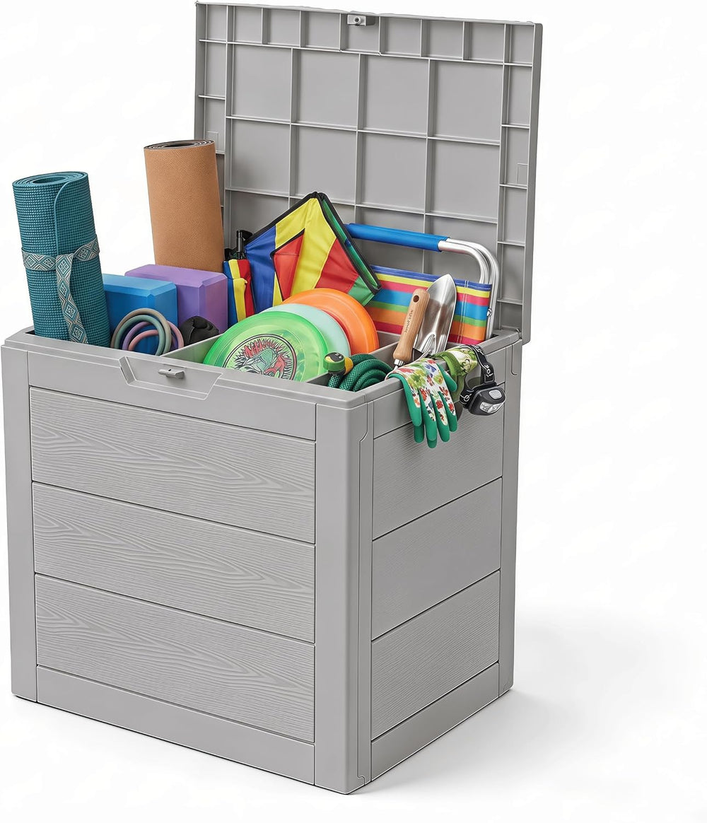 35 Gallon Outdoor Storage Box Waterproof, Deck Boxes Outdoor, Grey