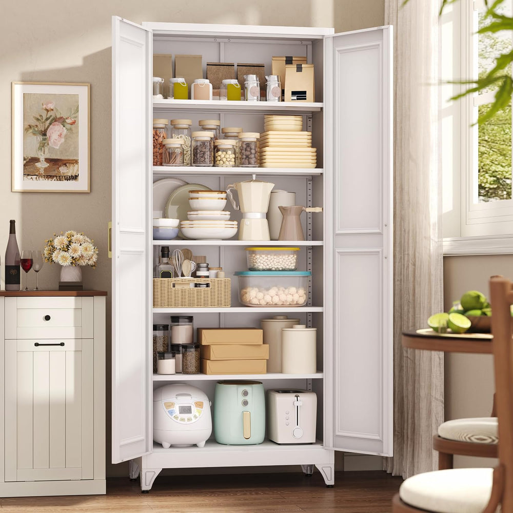 75" Kitchen Pantry Cabinet,Metal Tall Storage Cabinet with Doors