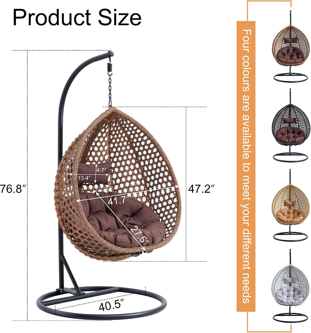 Brown Egg Swing Chair with Stand,Hanging Egg Chair Indoor Outdoor with Cushio...