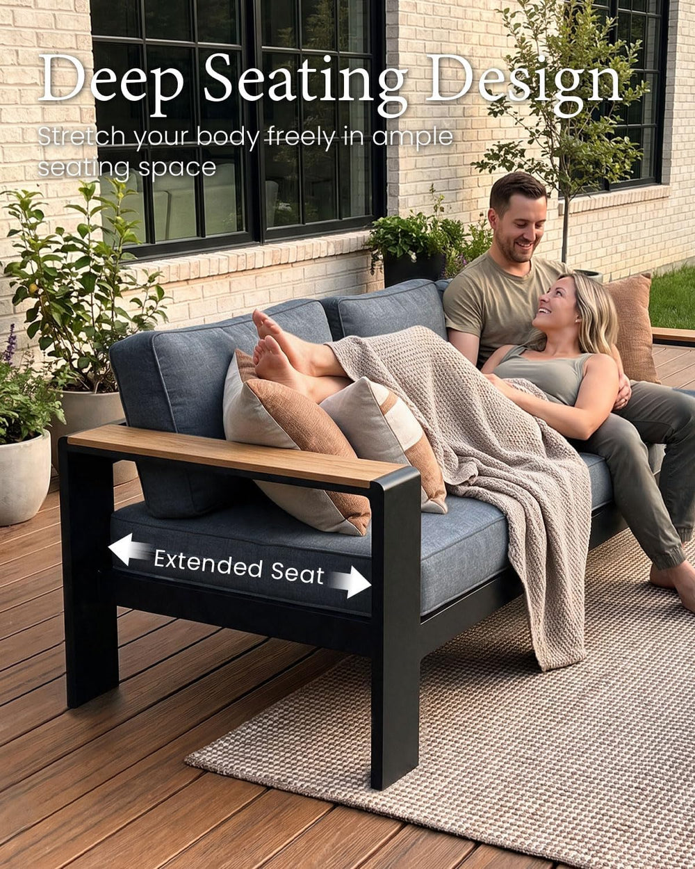 LayinSun 5 Piece Aluminum Outdoor Furniture Set with Coffee Table