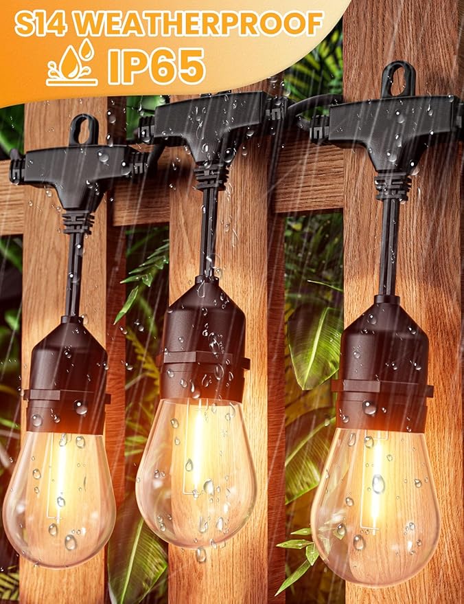 Svater Outdoor String Lights 150FT, E26 Socket, 48pcs S14 Shatterpoof Bulbs, ...