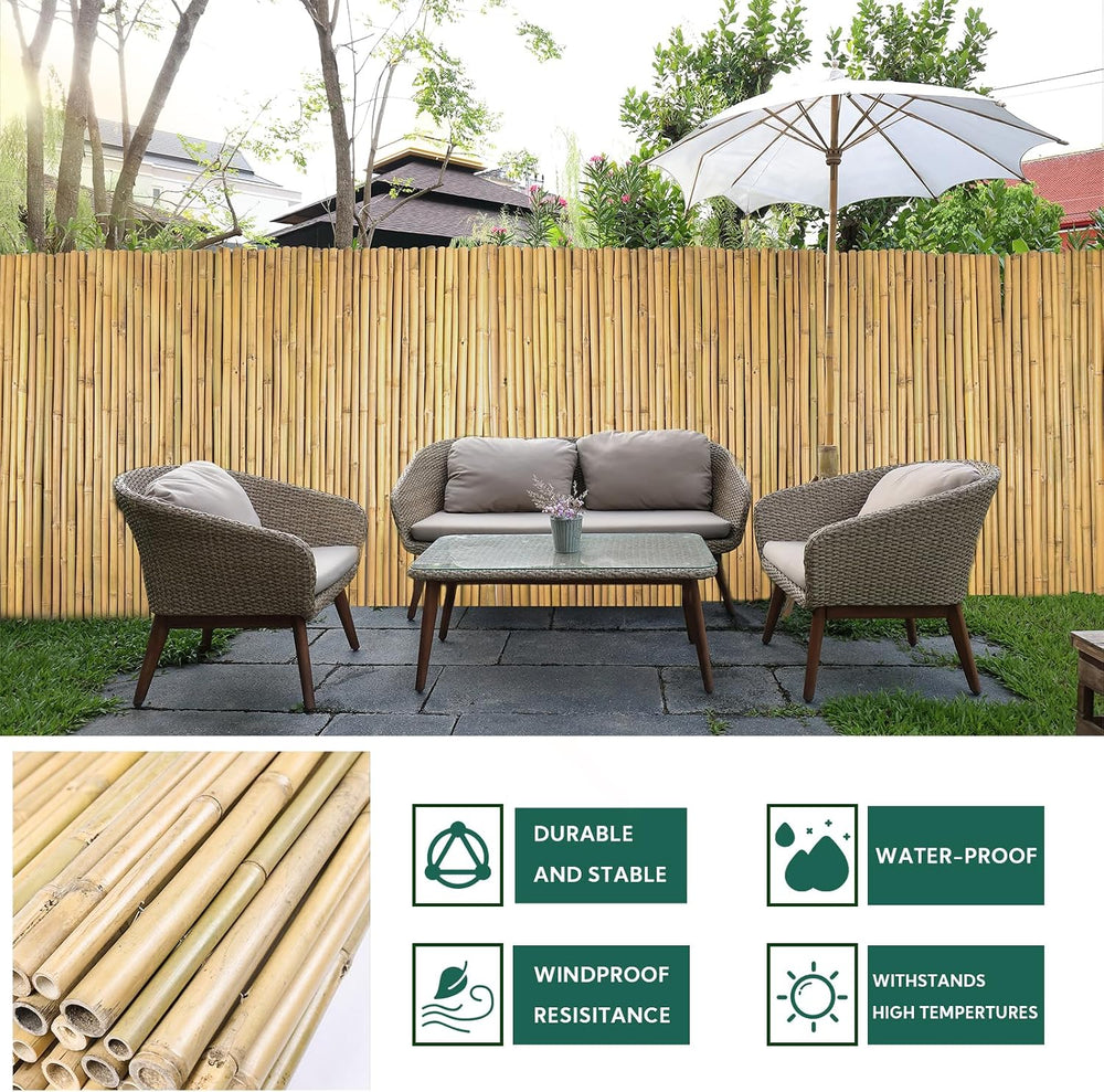 Bamboo Rolled Fence 4ft H x 8ft L x 0.7In D, Eco-Friendly Natural Bamboo Fenc...