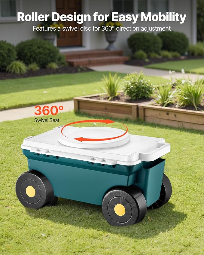 VEVOR Garden Scooter with Seat, 2 in 1 Rolling Garden Cart with Storage Bin, ...