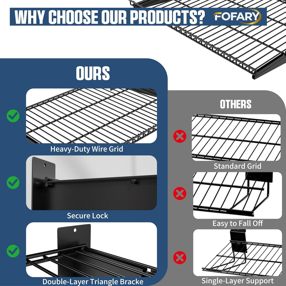 Garage Wall Shelving 24"x16.5" 4-Pack, Wall Mounted Shelves, Black