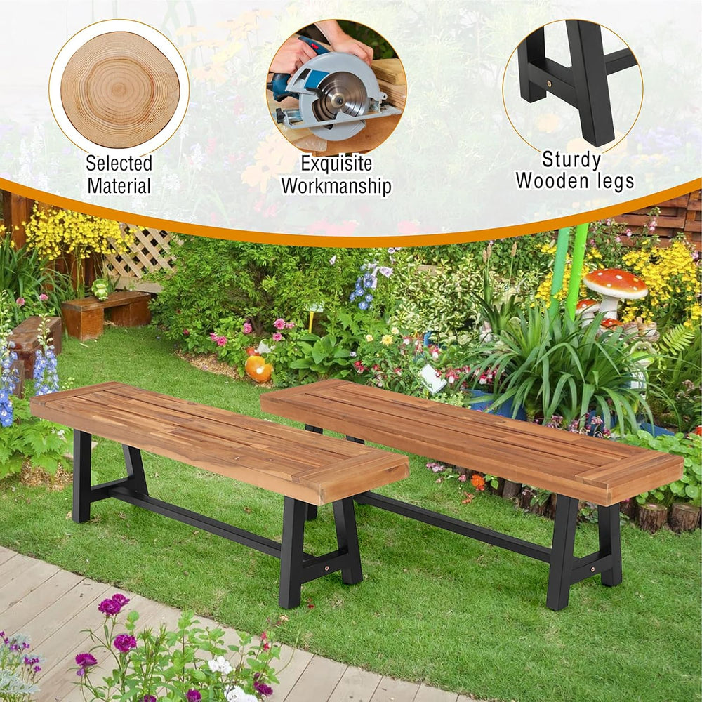 MFSTUDIO Outdoor Garden Bench 63", Acacia Wood Dining Bench, Teak, 2 Pack