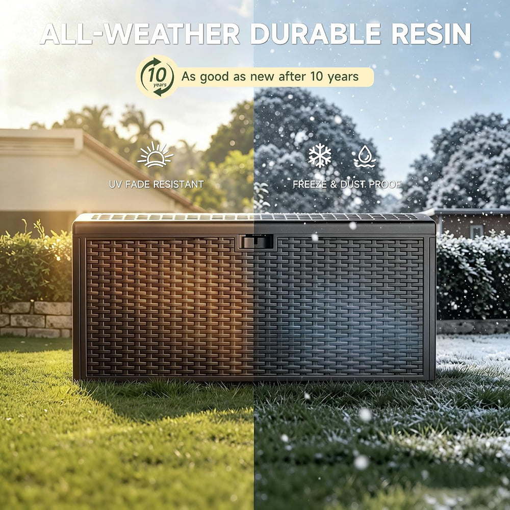 150 Gallon Deck Box, Double Layer Waterproof Resin, Lockable & UV Resista...