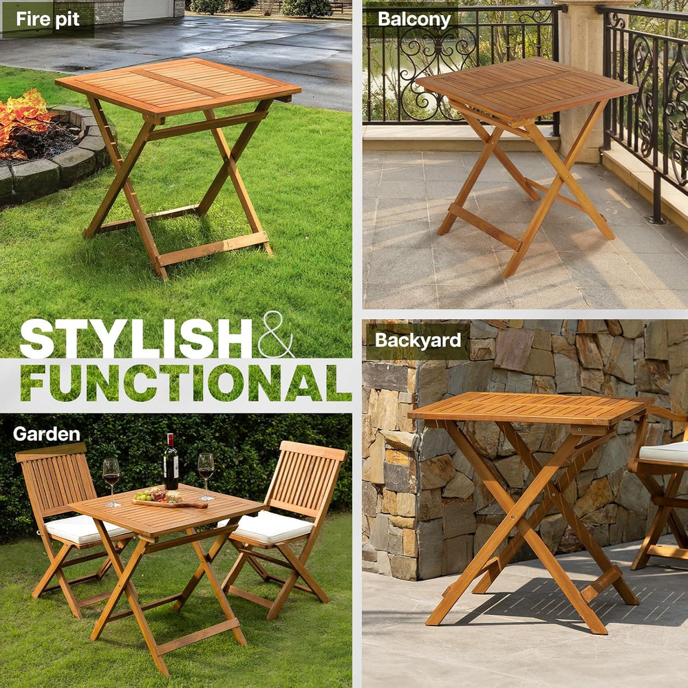IDZO Legolas FSC Acacia Wooden Folding Table for Outdoor & Patio, 270lbs