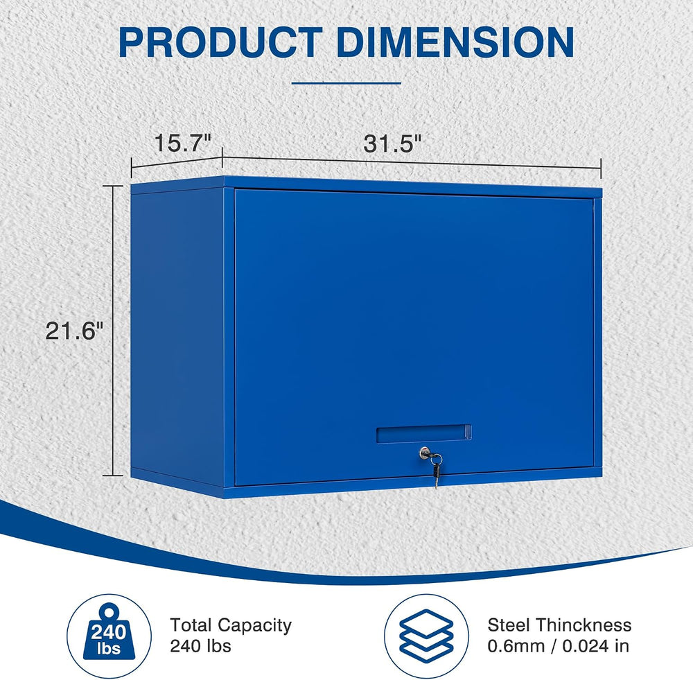 Metal Storage Cabinet Blue Wall Cabinets with Shelf and Locking Door - Wall M...