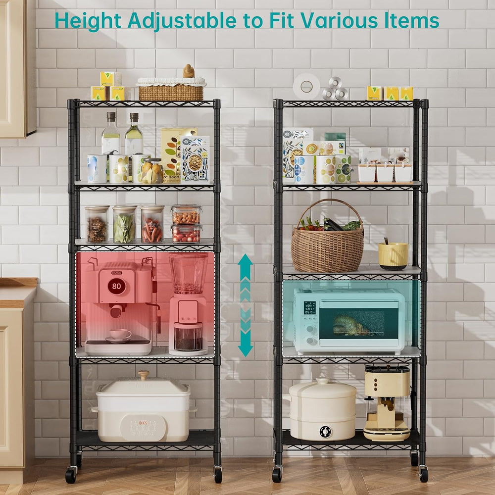 5 Shelves Storage Wire Shelf Closet Metal Shelving Pantry Wheels
