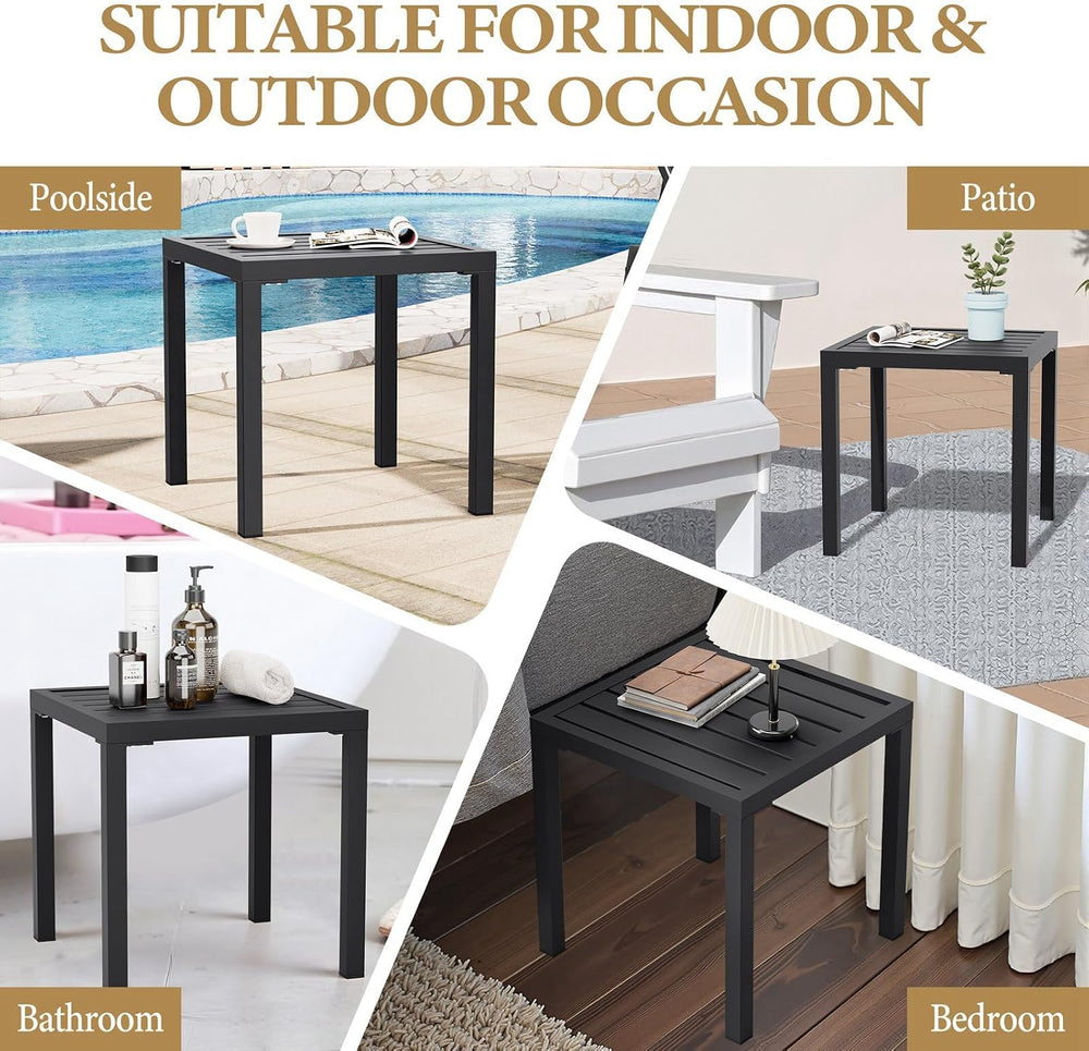 Outdoor Metal Side Table Set of 2, Patio Small Square End Table, Black