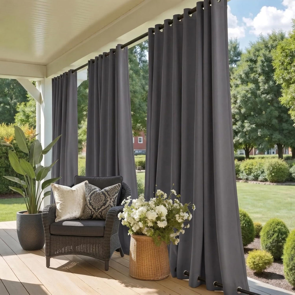 NICETOWN 2 Panels Grey Blackout Outdoor Curtains for Patio Waterproof 84"...