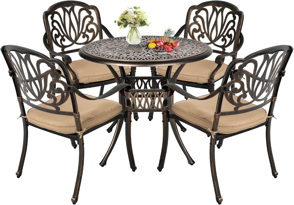 Grepatio 5 Piece Outdoor Dining Set Cast Aluminum Patio Dining Set Table and ...