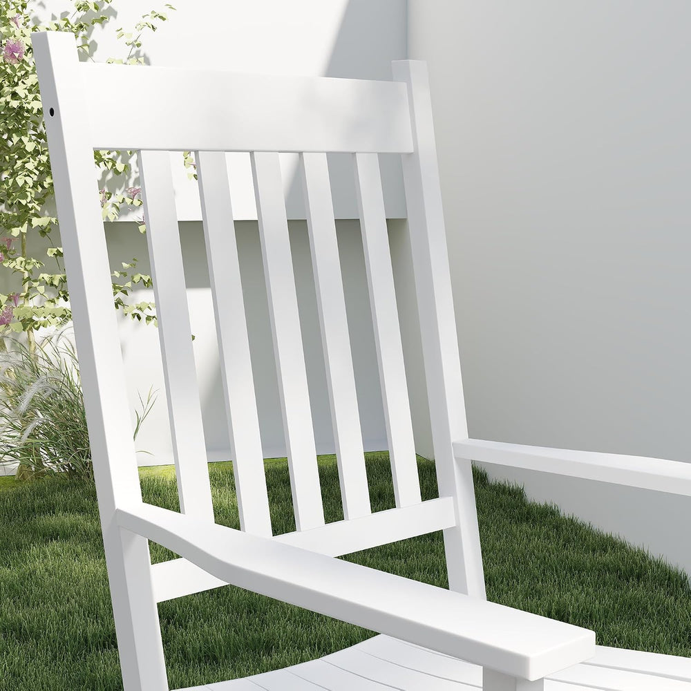 Outsunny Outdoor Rocking Chair Set of 2 High Density Wooden Rockers White