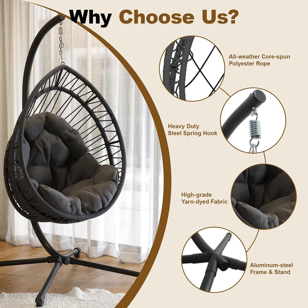 Hanging Egg Chair with Stand, Foldable Swing Hammock Chair, All-Weather Core-...