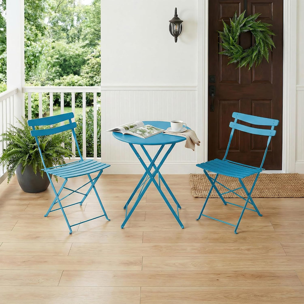 GarveeLife 3 Piece Patio Bistro Set, Patio Furniture Set, Peacock Blue