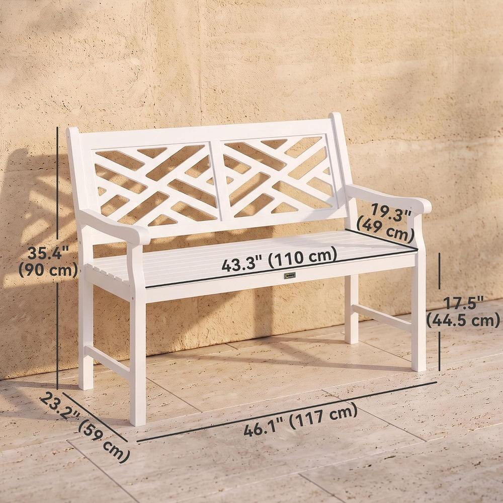 Outsunny Outdoor Garden Bench Wooden Frame Patio Bench 43.25 Inch White