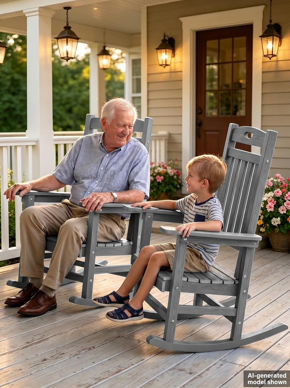YEFU Outdoor Rocking Chairs Set of 2, HIPS Rocking Chair, Grey