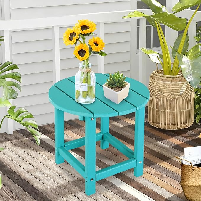 LZRS Round Adirondack Patio Side Table End Table, Outdoor Side Tables for Pat...