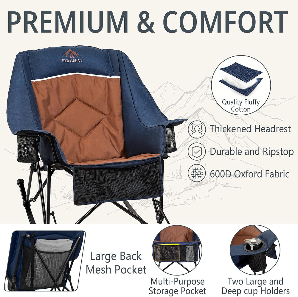 400lbs Rocking Camping Chair Oversized Folding Rocker for Adults