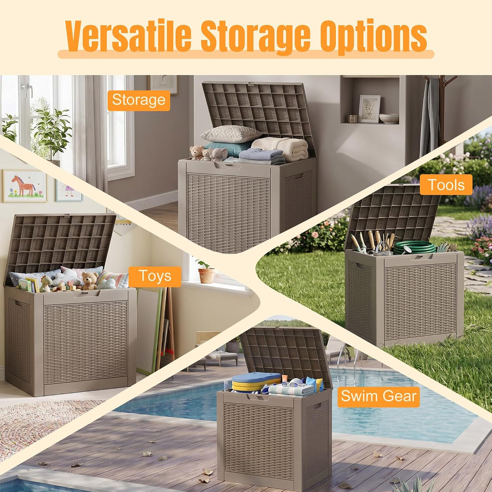 Outdoor Storage Box, 42 Gallon Waterproof Resin Patio Deck Box