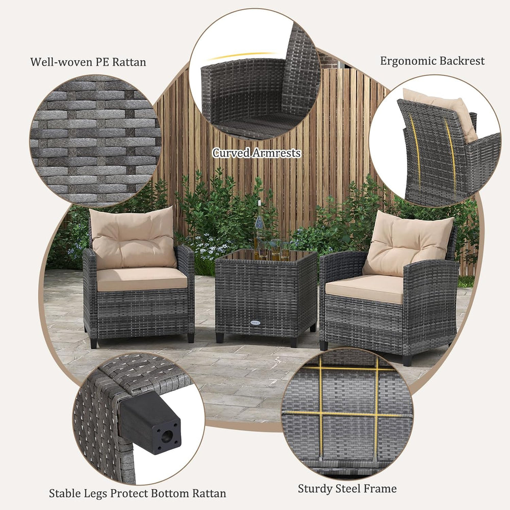 KOTEK 3 Piece Patio Furniture Set, Outdoor PE Rattan Conversation Set with Wa...