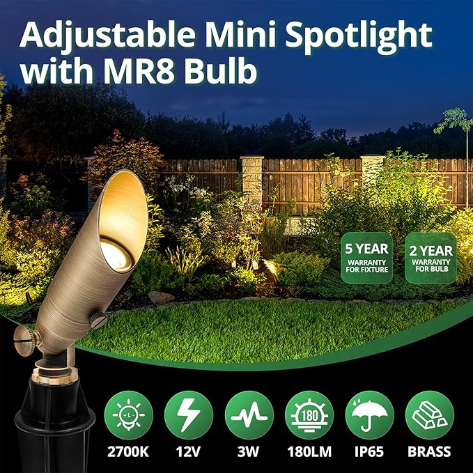 GKOLED Low Voltage Solid Brass LED Spotlight, Outdoor Waterproof Landscape Li...