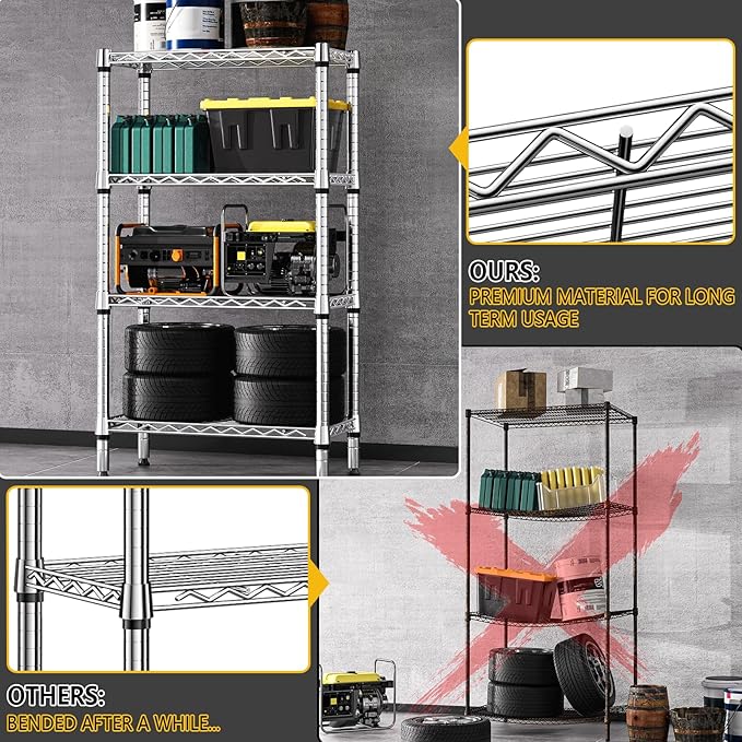 1000 lbs 4 Tier Shelf Metal Storage Shelves Wire Rack Closet Organizers for G...