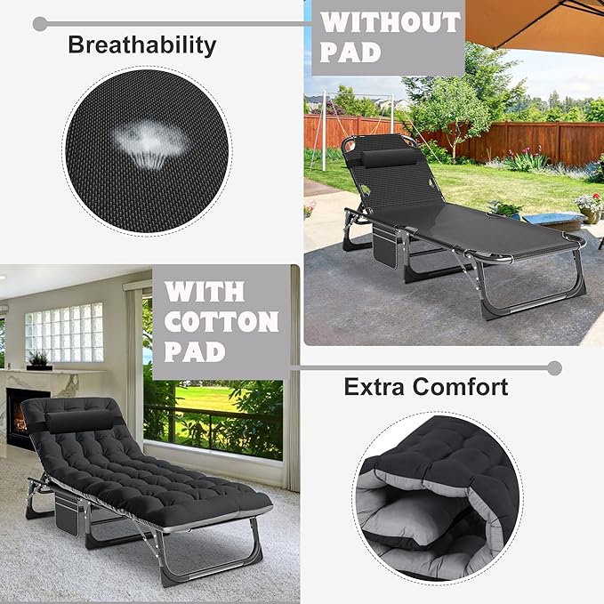 ABORON 2PK Oversized Chaise Lounge Chair,5 Positions Padded Outdoor Tanning C...