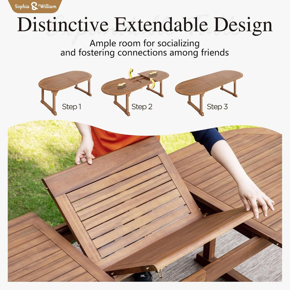 Sophia & William Outdoor Dining Set for 6, Expandable Acacia Wood Table