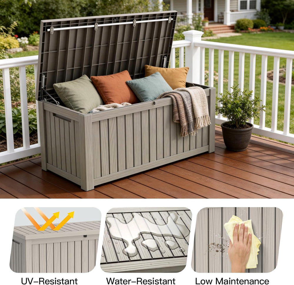 Mars Villa 150 Gallon Deck Box, Outdoor Storage Box, Outside Bin, Grey