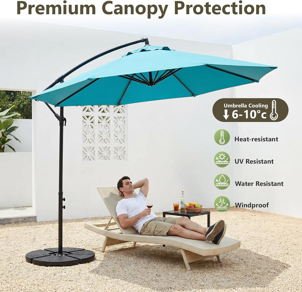 10FT Patio Umbrella, Cantilever Outdoor Umbrella with 360° Rotation & Til...