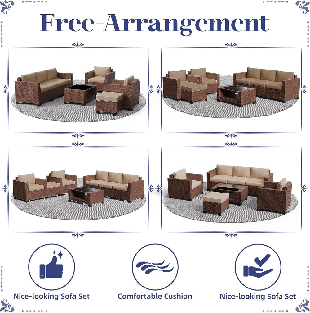 KIGOTY Patio Furniture Set 7 PCS Patio Conversation Sets, All-Weather PE Ratt...