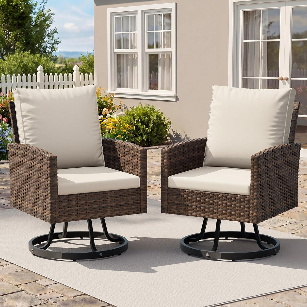 Wicker Patio Chairs Set of 4,Khaki Outdoor Swivel Chairs with Cushions