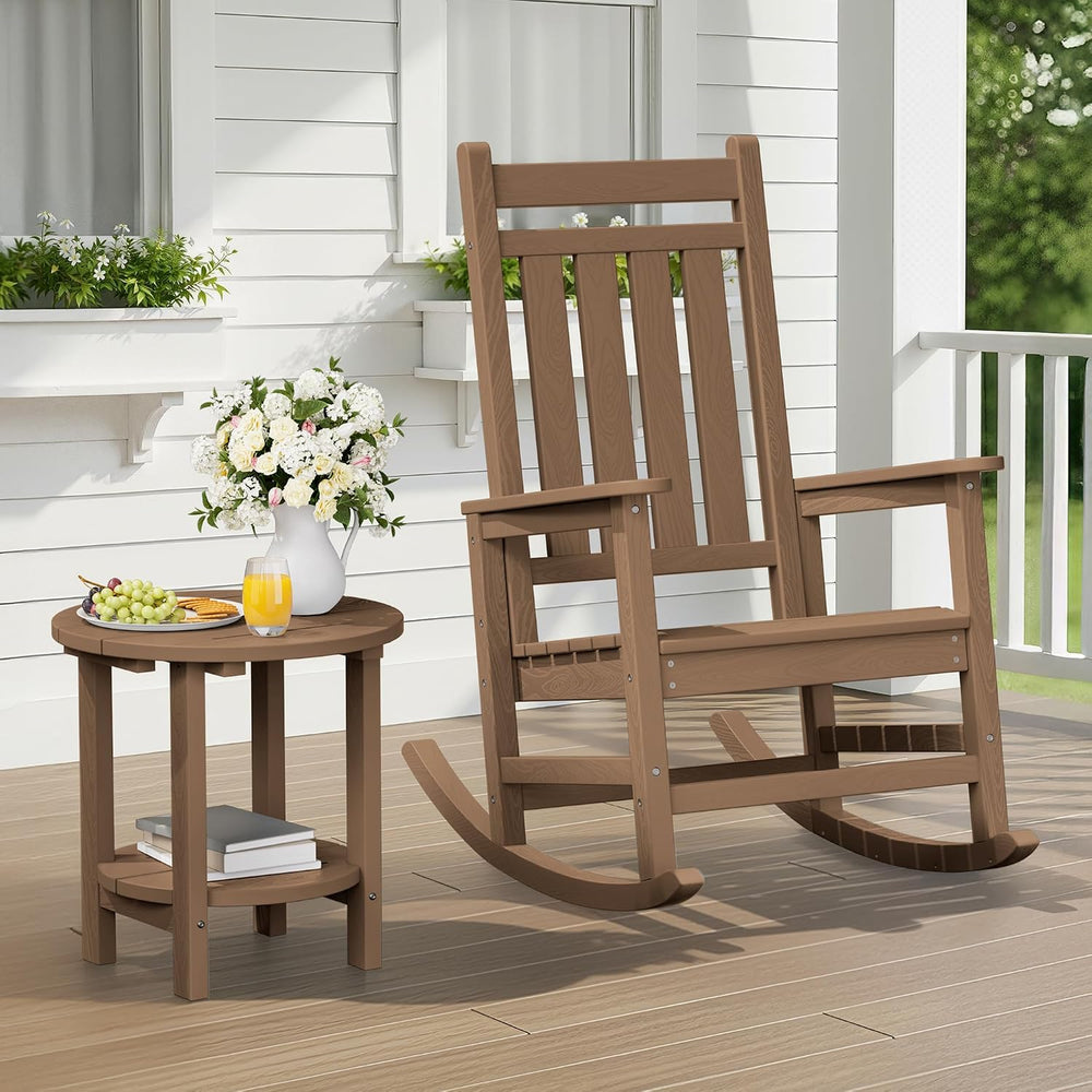 SERWALL Round Outdoor Side Table Set of 2, HDPE Small Adirondack Double End T...