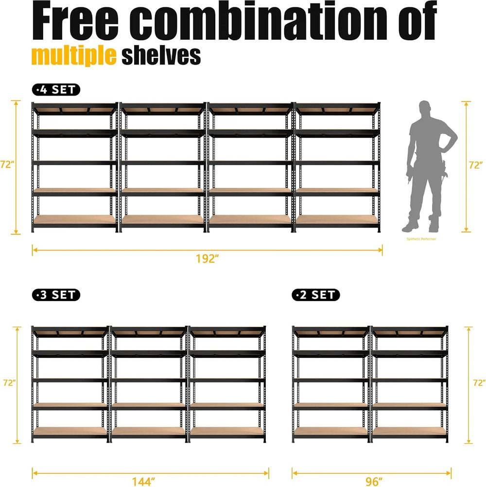 PrimeZone 48"W x 24"D x 72"H Garage Storage Shelves, 5-Tier Me...