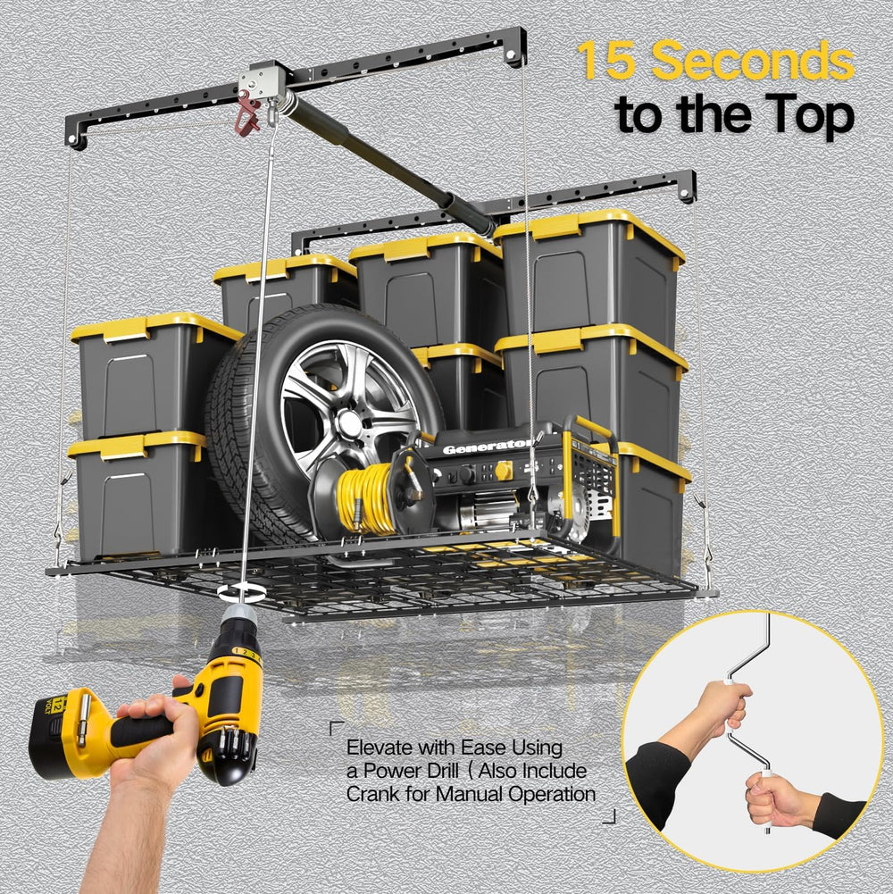 Garage Ceiling Storage Rack, 4x4 Ft Adjustable Overhead Garage Storage Rack L...