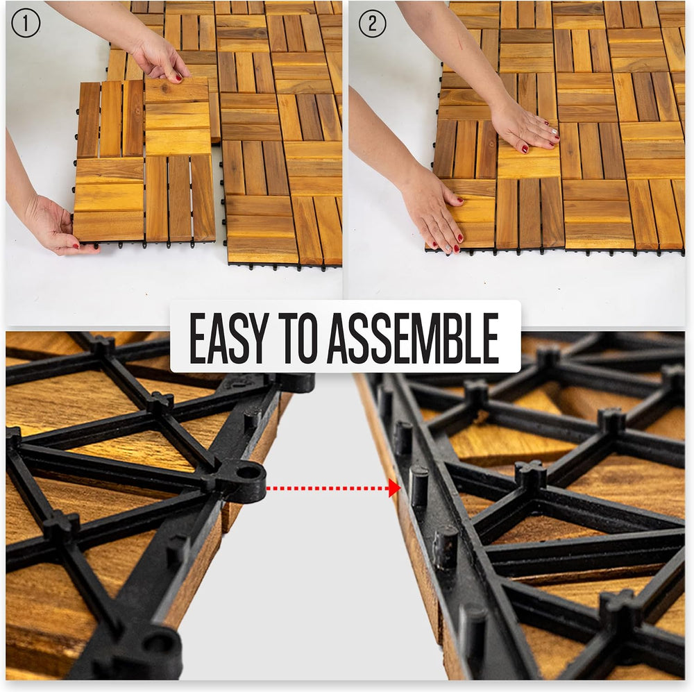 Interlocking Deck Tiles, 10 PCS 12" x 12" Acacia, Golden Teak Color