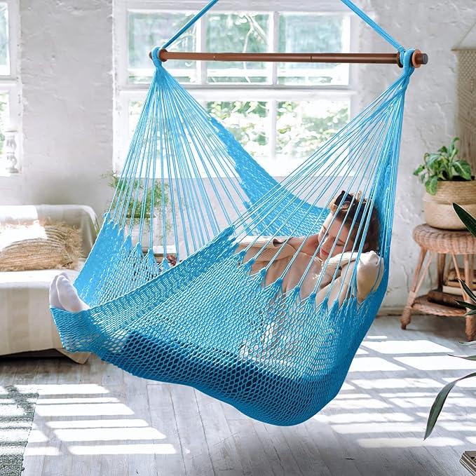 Upgraded Caribbean Hammock Chair with Detachable Metal Bar, Large Hammock Swi...