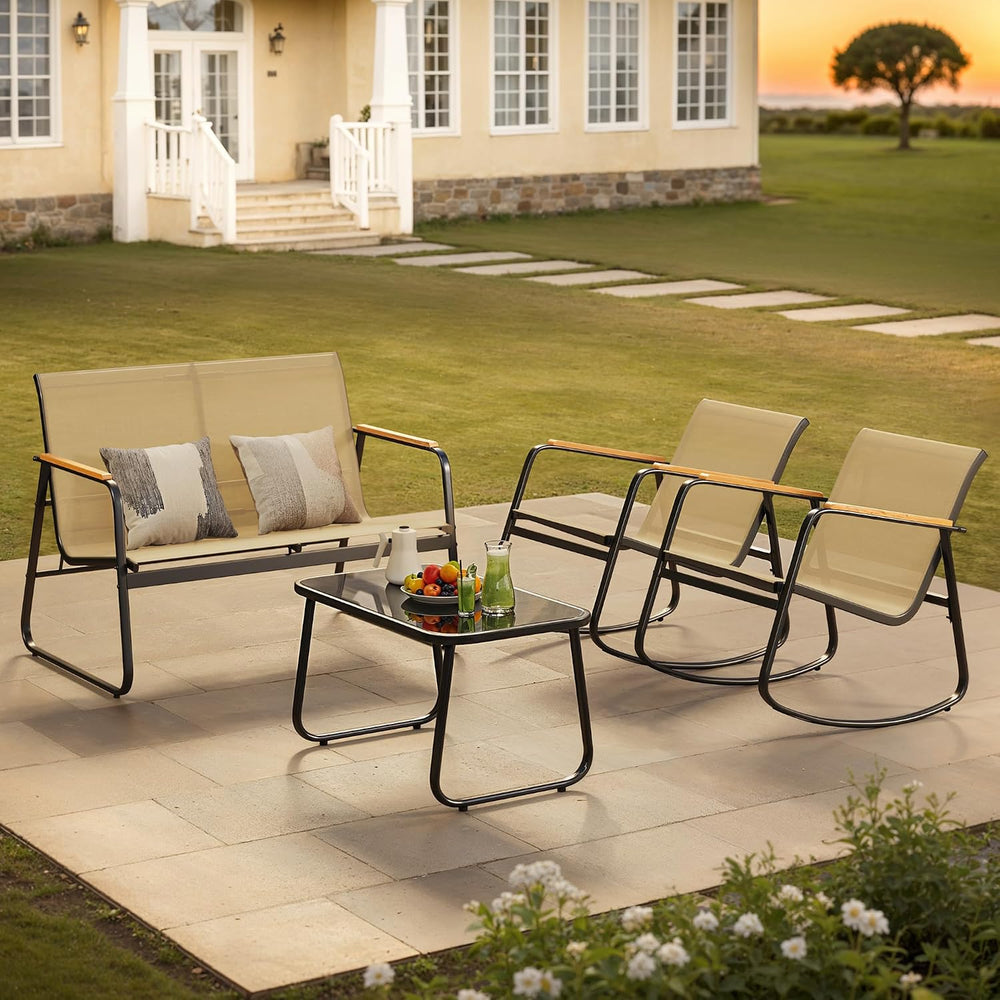 Ahomly Outdoor Patio Furniture Set 4 Pieces, Conversation Textilene, Brown