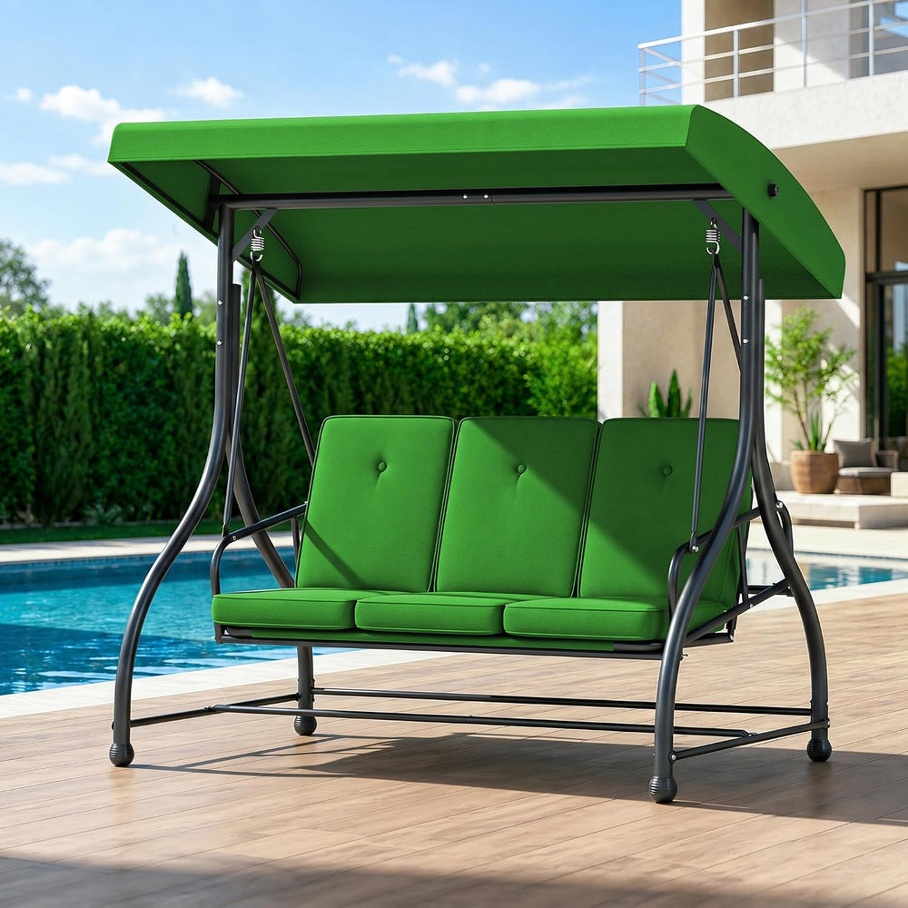 3-Seat Outdoor Porch Swing Glider with Adjustable Canopy, Patio Swings Bed wi...