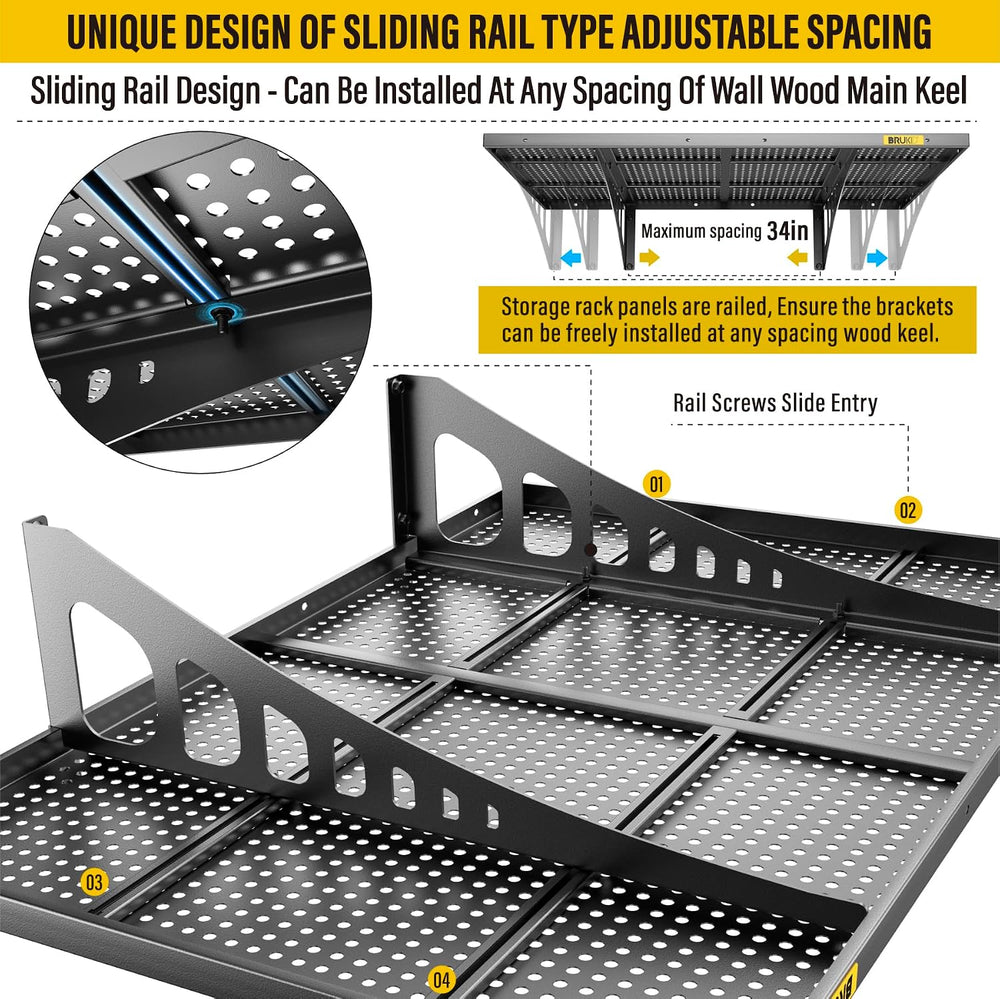 2Pack 2x3ft Adjustable Metal Garage Wall Shelving Heavy Duty Garage Storage S...