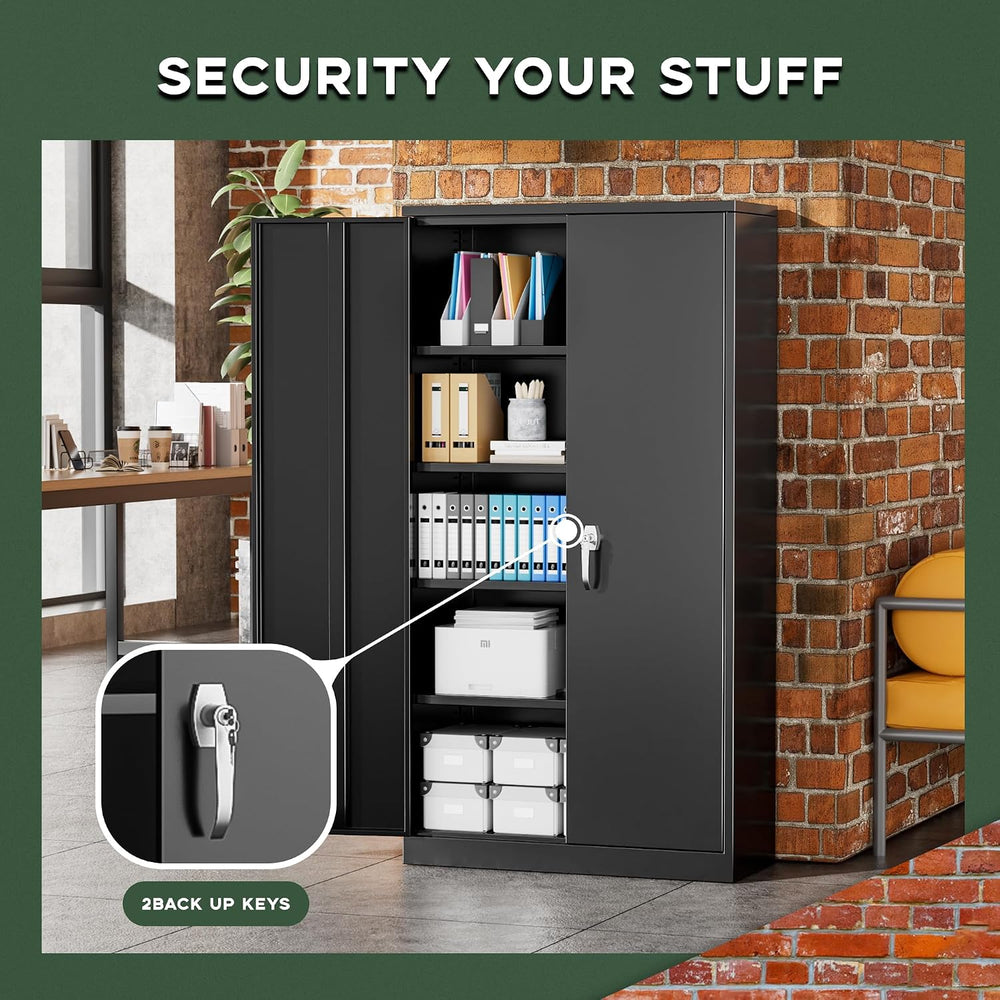 Greenvelly 72" H Metal Storage Cabinet, 36" W x 18" D Black Lo...