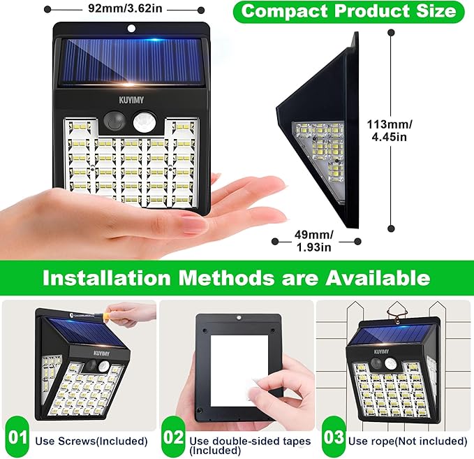 Solar Lights Outdoor, 72 LED Motion Sensor Wall Light, IP65 Waterproof and 3 ...