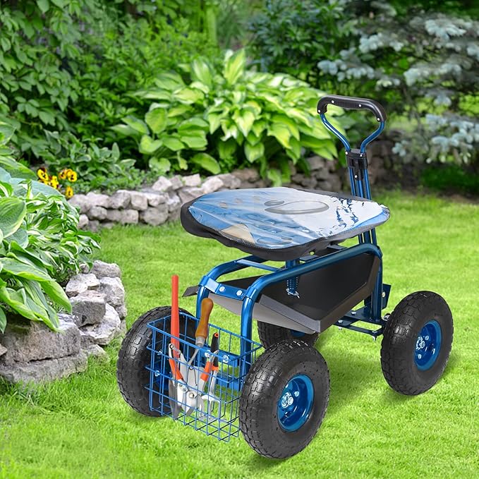 VEVOR Garden Cart Rolling Workseat with Wheels, Gardening Stool for Planting,...