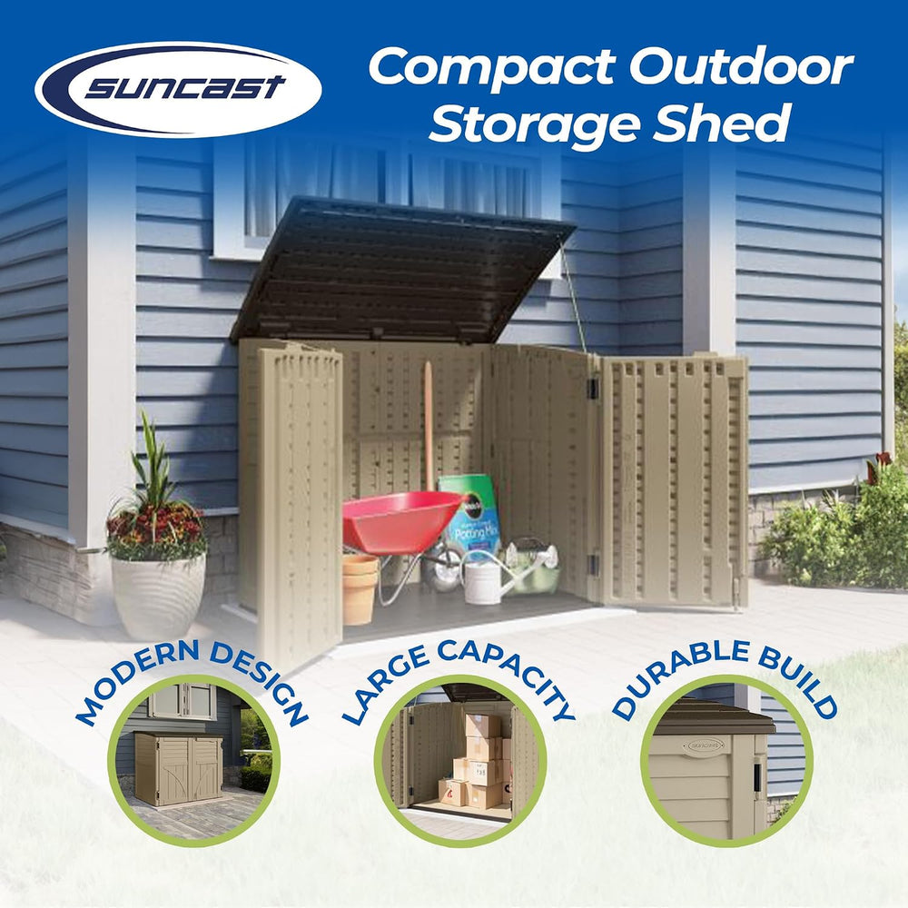 Suncast Horizontal Shed, Compact Outdoor Storage System, 34 Cu. Ft. Capacity,...