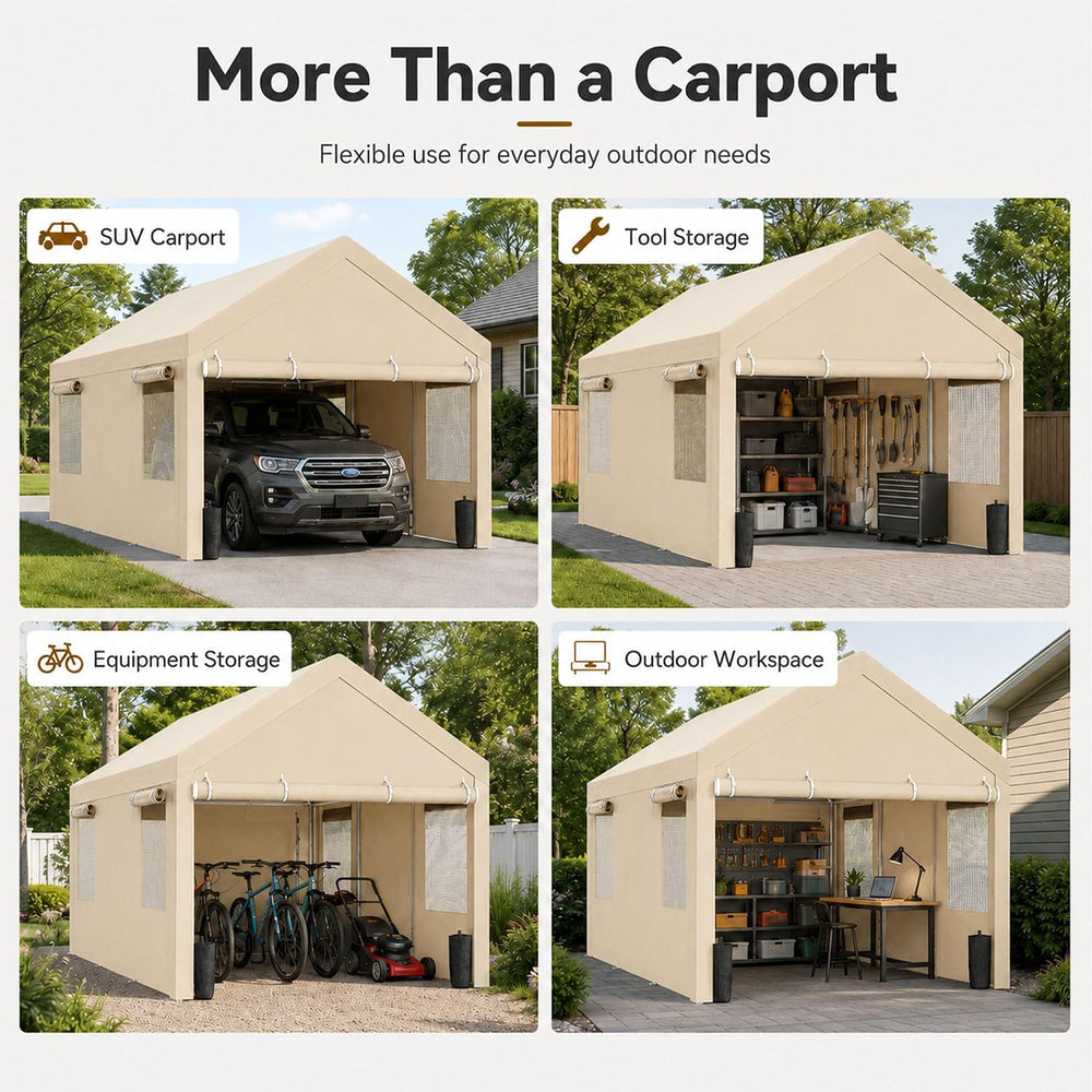 Nuturelly 12x20 Heavy Duty Carport, Portable Garage for Truck SUV, Khaki
