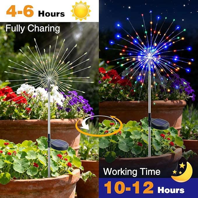 btfarm 6 Pack Solar Garden Lights Outdoor, 8 Modes Firework Lights Solar Powe...