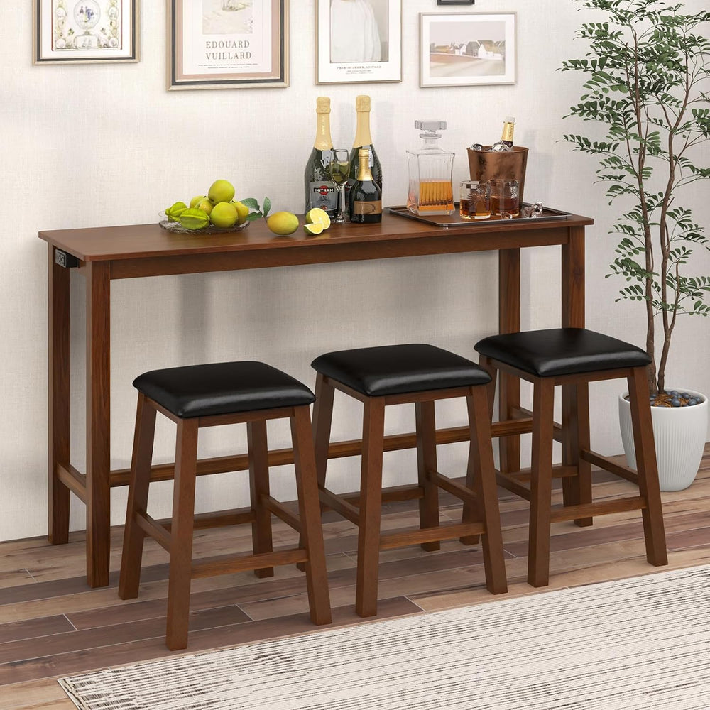 Tangkula 4-Piece Bar Table with Stools, Wooden Dining Bar Table & Chairs ...