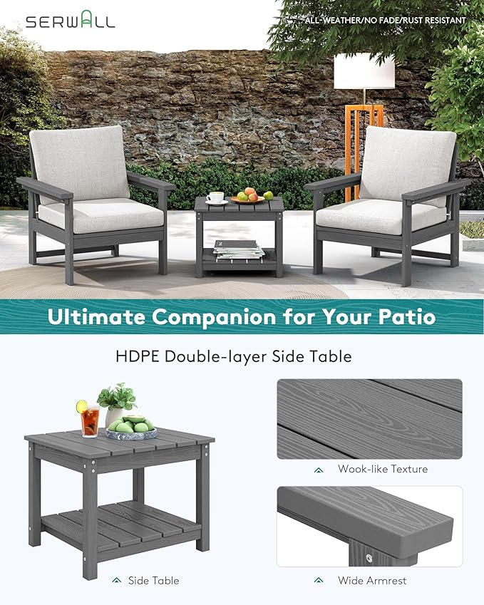 SERWALL HDPE Patio Sofa Set, 3-piece Sectional Outdoor Furniture Set, All Wea...